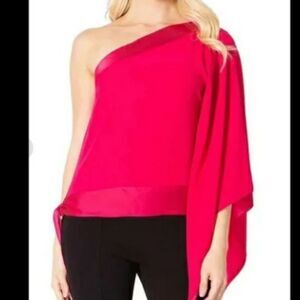 Vertigo One Shoulder Ribbon Sleeve Blouse Size XS black or pink
